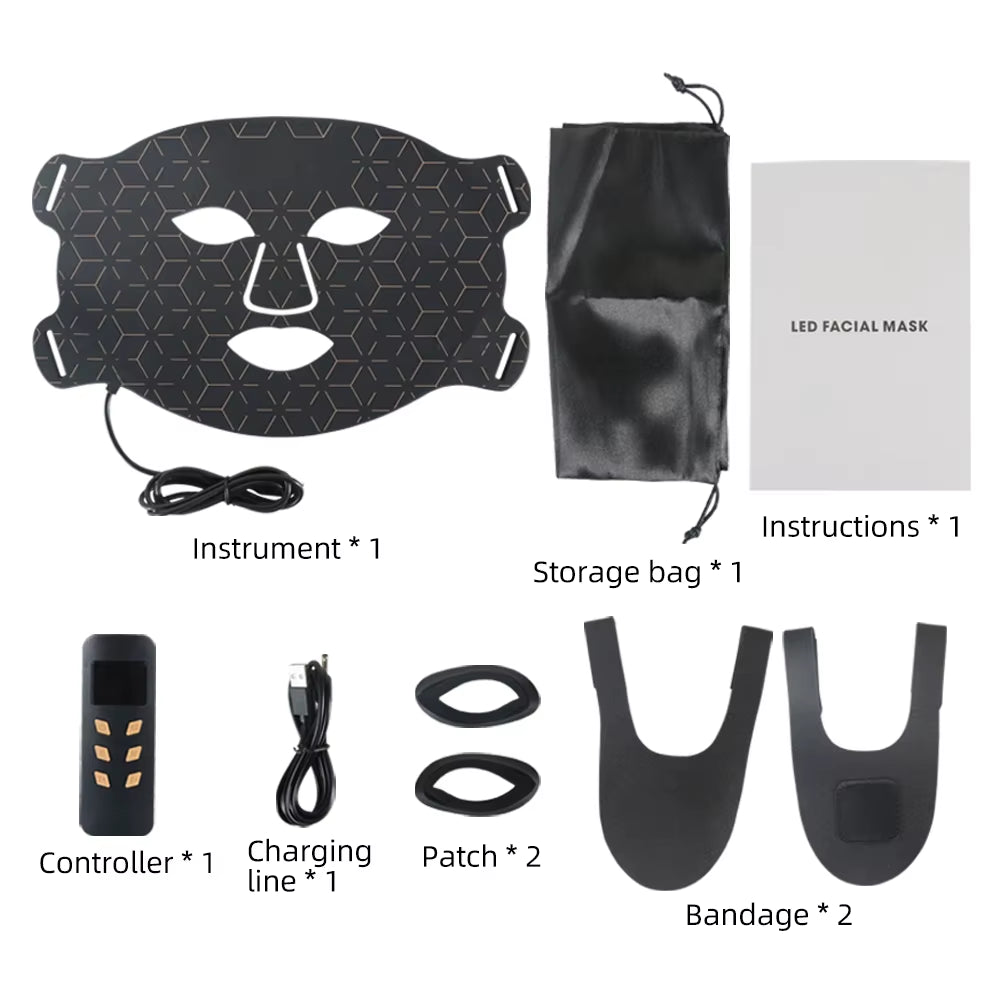 Professional Led Light Therapy Mask Black Led Red Light Therapy 4 Colors Silicon Red Light Therapy Face Mask